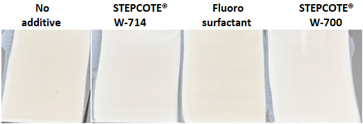 图6:四种含有0.4%固体含量(或4磅/100加仑)的不同添加剂的涂料在冷轧钢(CRS)基材上的闪锈图像。